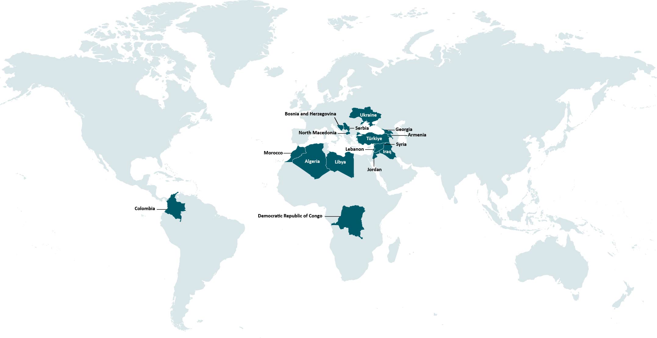 A map working showing over 50 countries around the world,  where SALAR:s current projects are found.